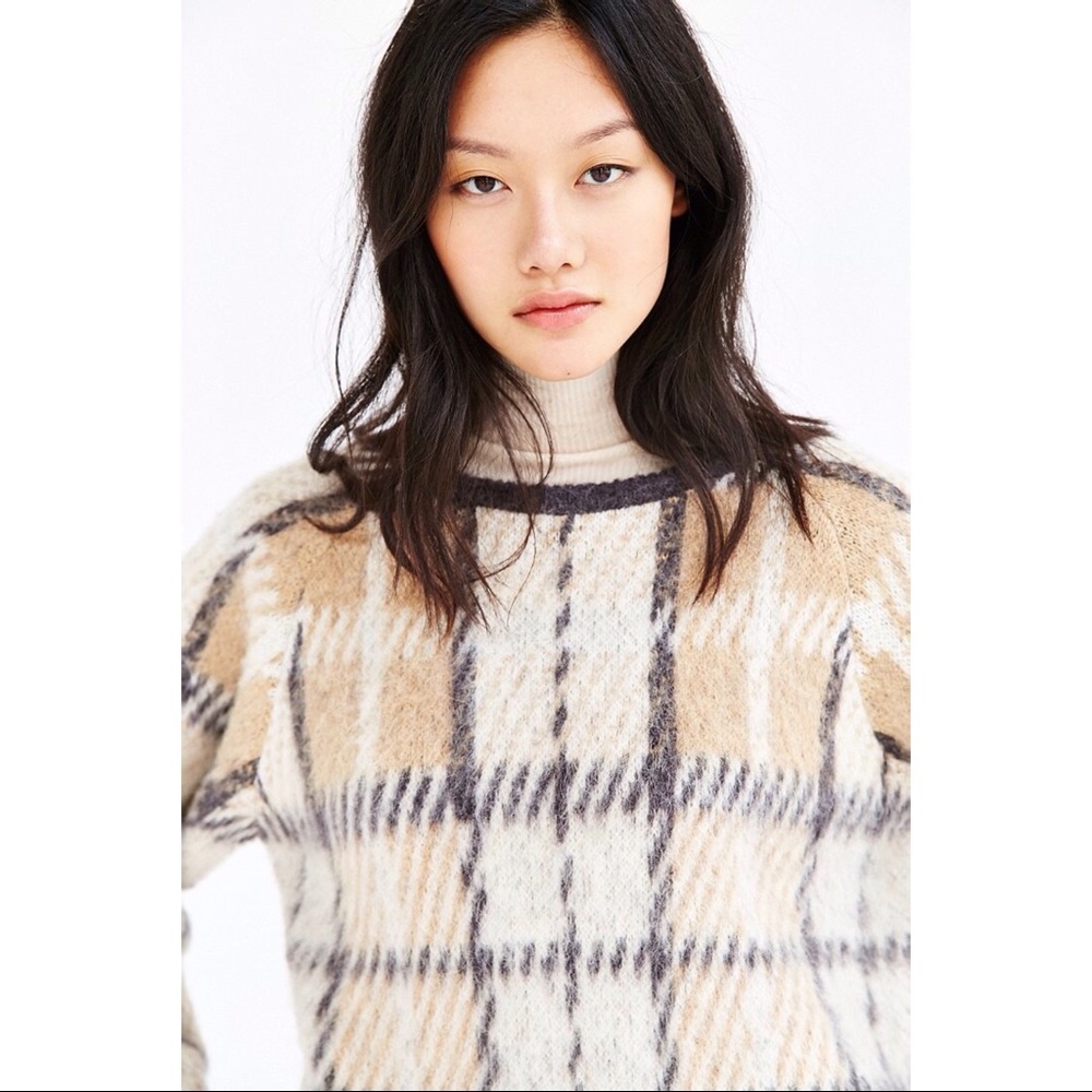 J.O.A. Natural Cozy Plaid Pullover Sweater